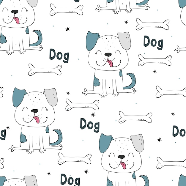 Seamless pattern with dog. Vector print with cute funny fashionable dogs. Vector illustration.