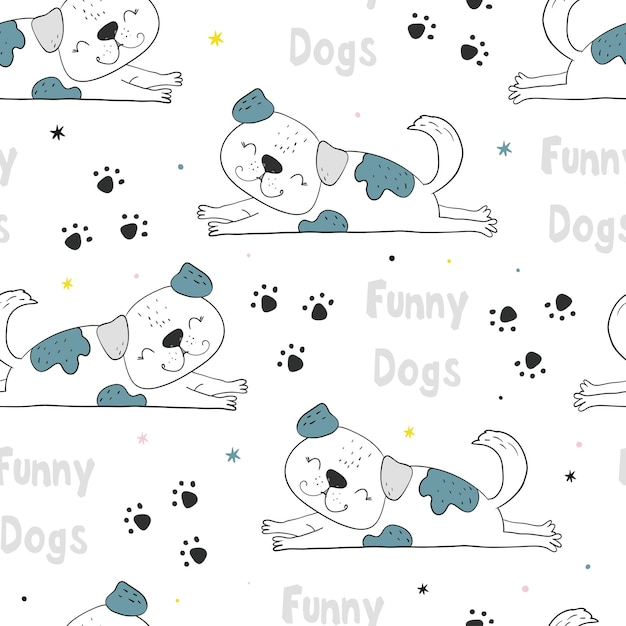 Seamless pattern with dog. Vector print with cute funny fashionable dogs. Vector illustration.