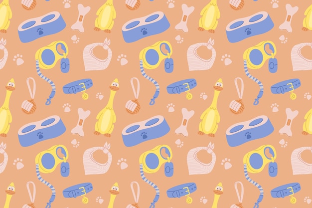 Seamless pattern with dogs supplies pet shop background