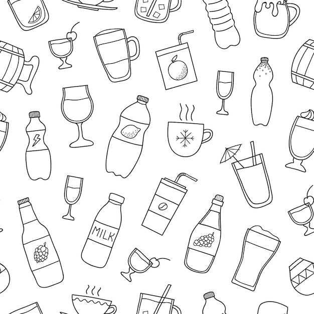 Seamless pattern with doodle drinks