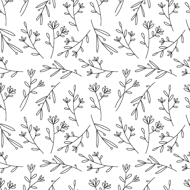 Seamless pattern with doodle flowers and leaves