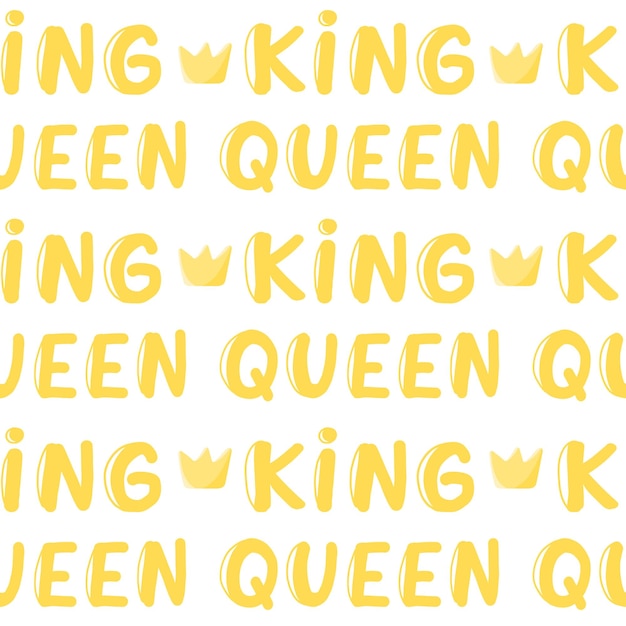 Seamless pattern with doodle royal crown shape Simple vector nursery fabric print template King and queen lettering