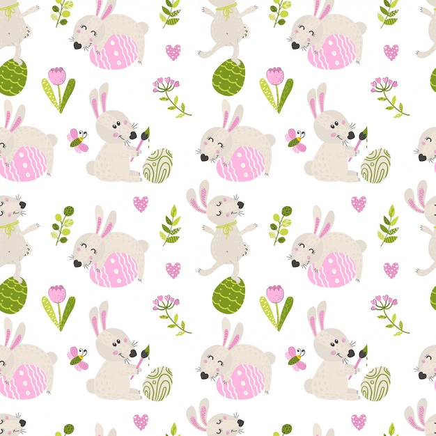 Seamless pattern with Easter bunny