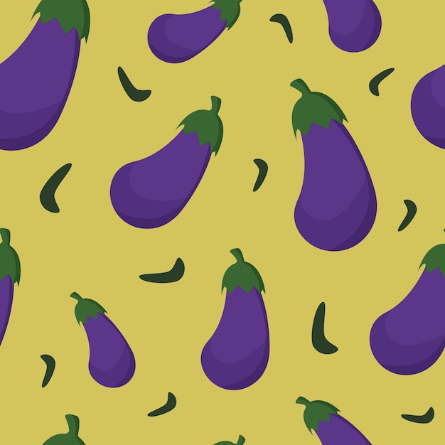 Seamless pattern with eggplant Yellow background Vector illustration