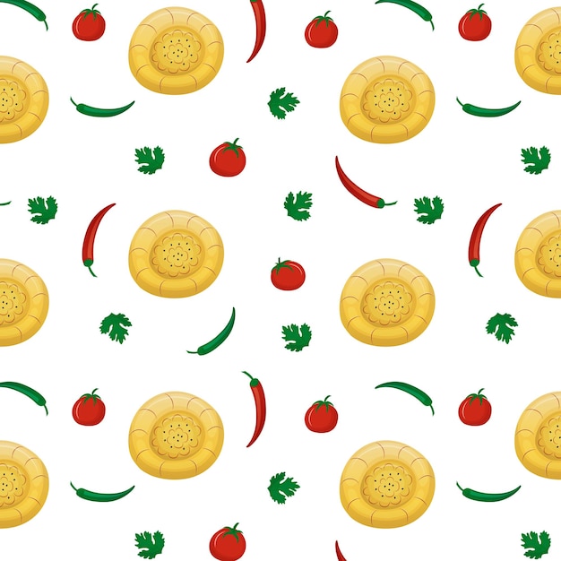 Seamless pattern with elements of Caucasian cuisine on white background Traditional Asian cuisine