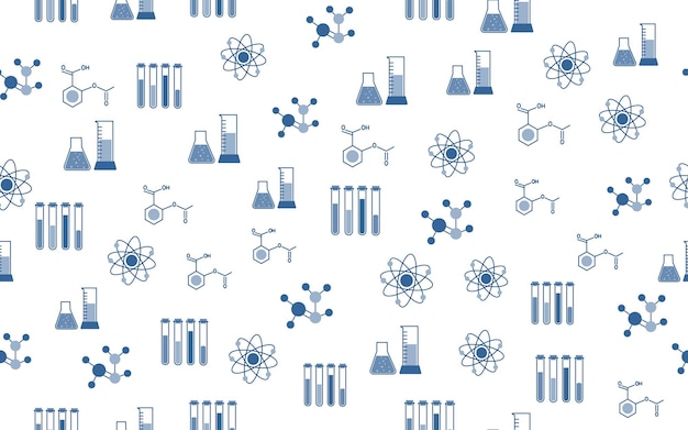 Seamless pattern with elements on the topic of chemistry scientific activity experiments