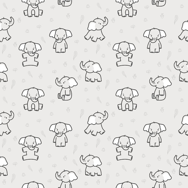 Seamless pattern with elephants on a gray background.