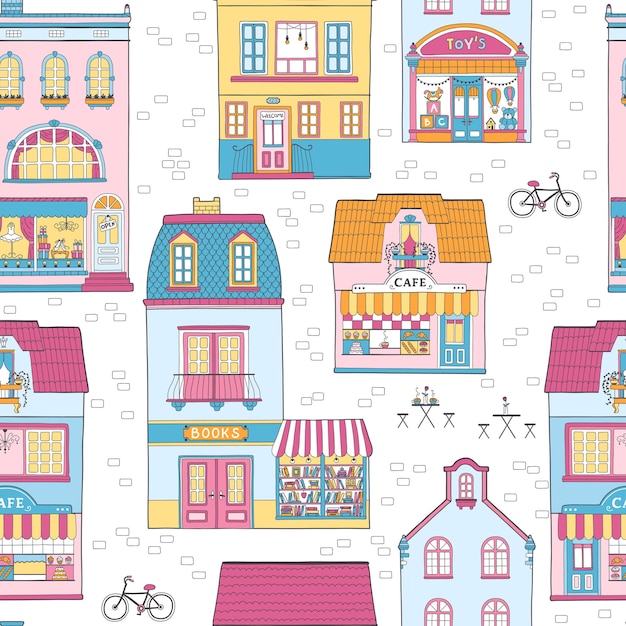 Seamless pattern with European houses