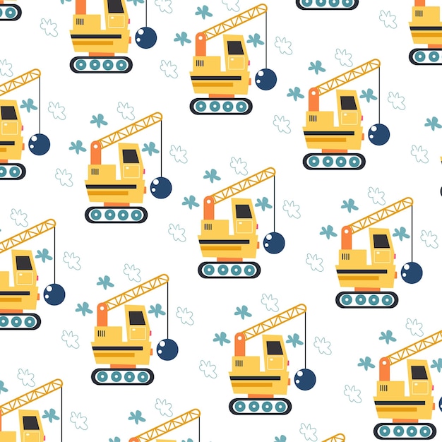 Seamless pattern with excavator perfect for wrapping paper