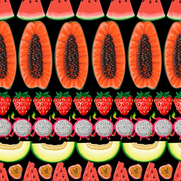 Vector seamless pattern with exotic fruits trendy print