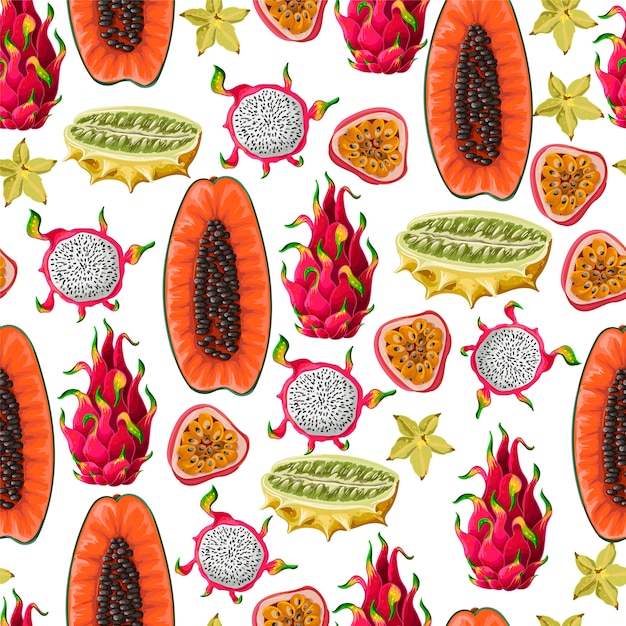 Seamless pattern with exotic fruits.