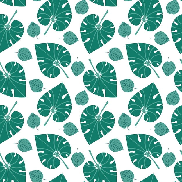 Vector seamless pattern with exotic leaves in flat design pattern with tropical leaves for textile