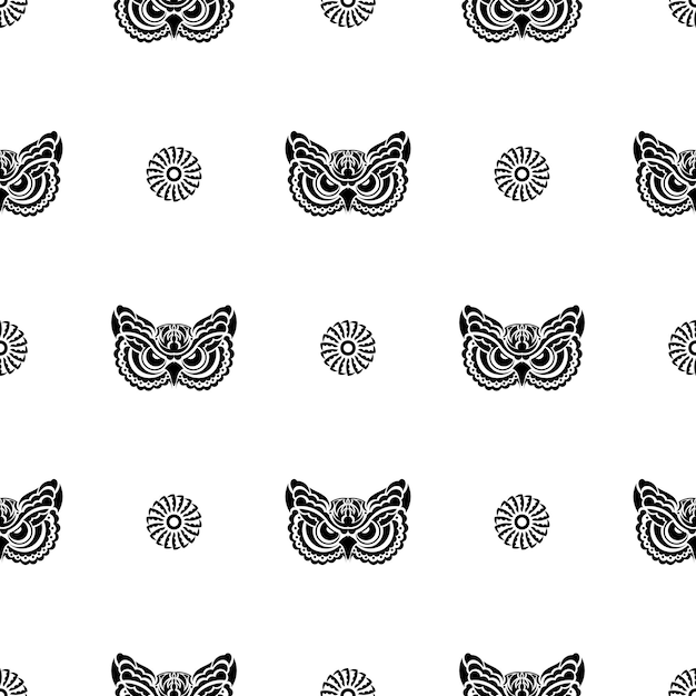 Seamless pattern with the face of an owl a forest bird on a white background Suitable for poster postcard banner textile and menu design Vector illustration