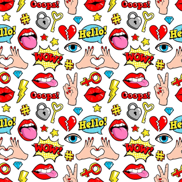 Seamless pattern with fashion patches