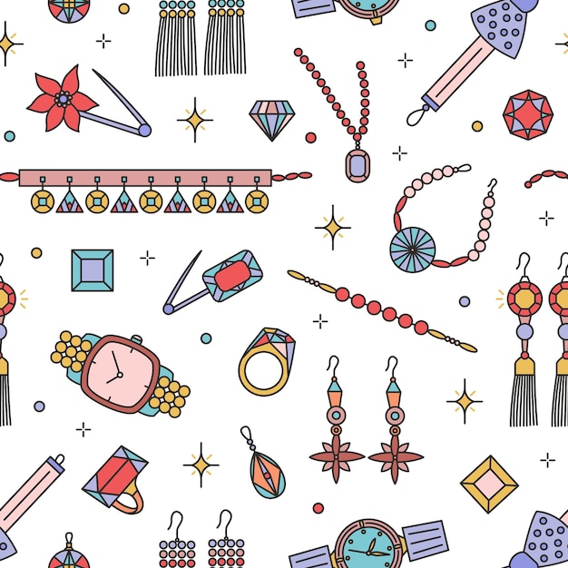 Seamless pattern with fashionable jewelry items on white