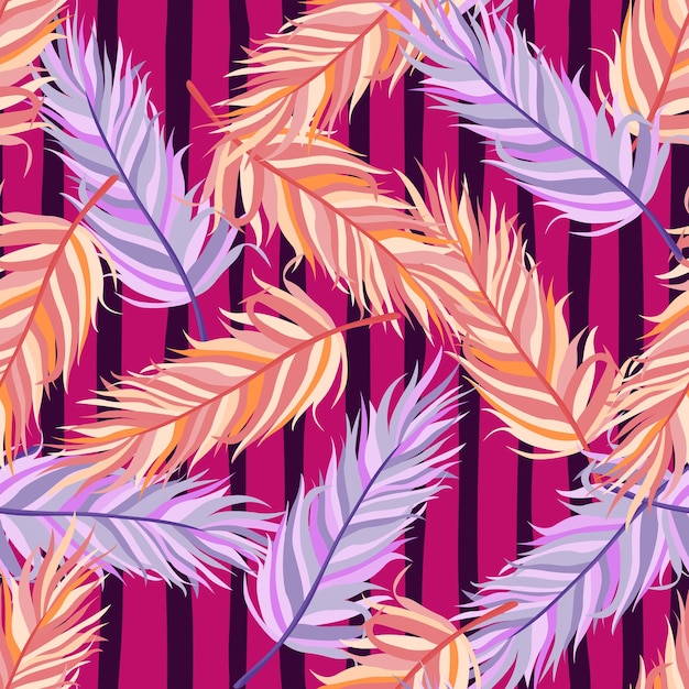 Seamless pattern with feathers Abstract tropical palm leaves