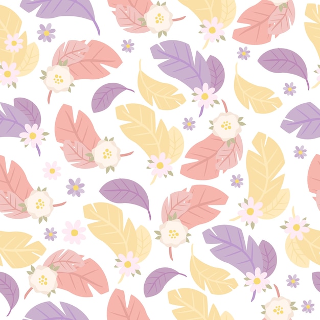 seamless pattern with feathers and flowers