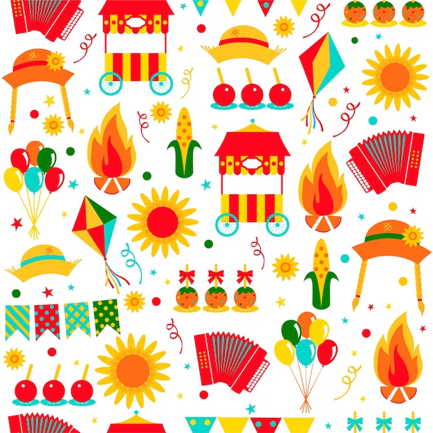 Seamless pattern with festa junina symbols.