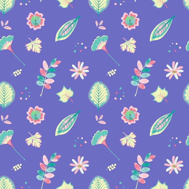 Seamless pattern with floral in nursery style_Purple background