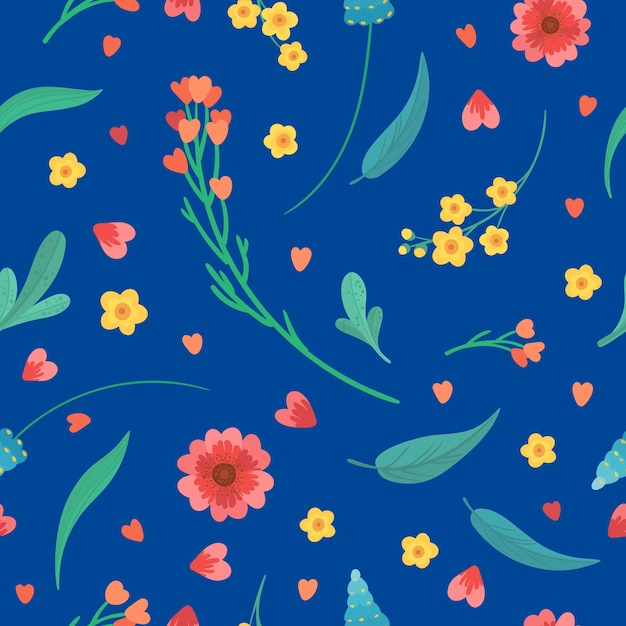 Seamless pattern with flowers blossoms and leaves