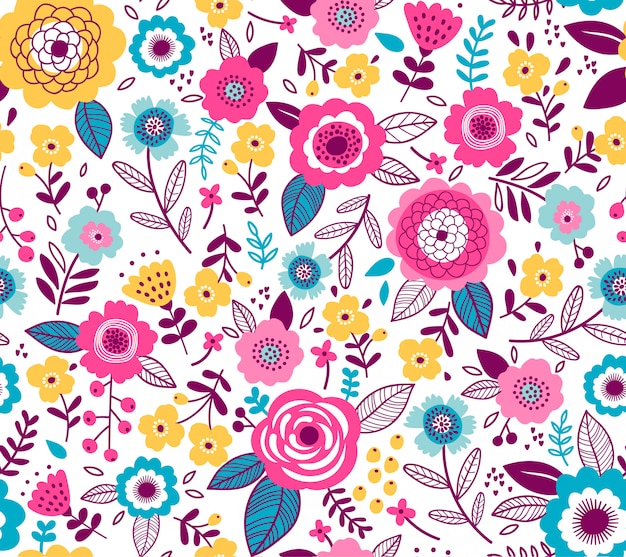 Seamless pattern with flowers for design. Small colorful multicolor flowers. White . Modern floral background.