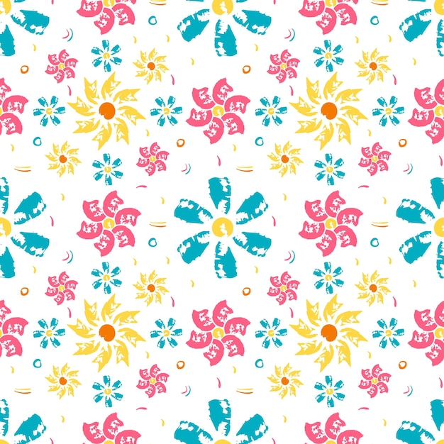 Seamless pattern with flowers from brush strokes Vector illustration