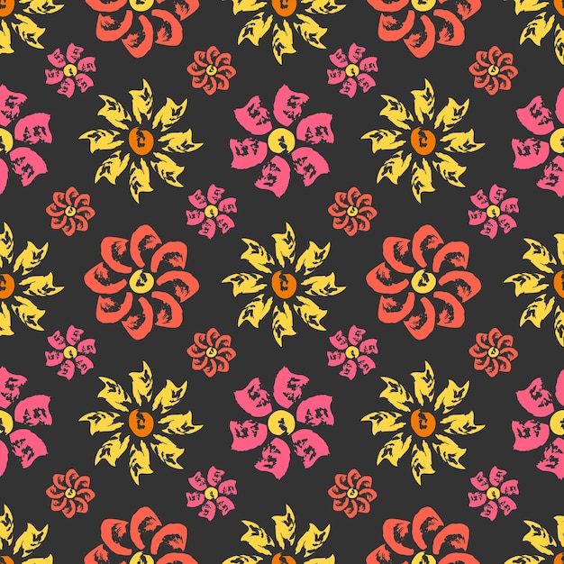 Seamless pattern with flowers from brush strokes Vector illustration