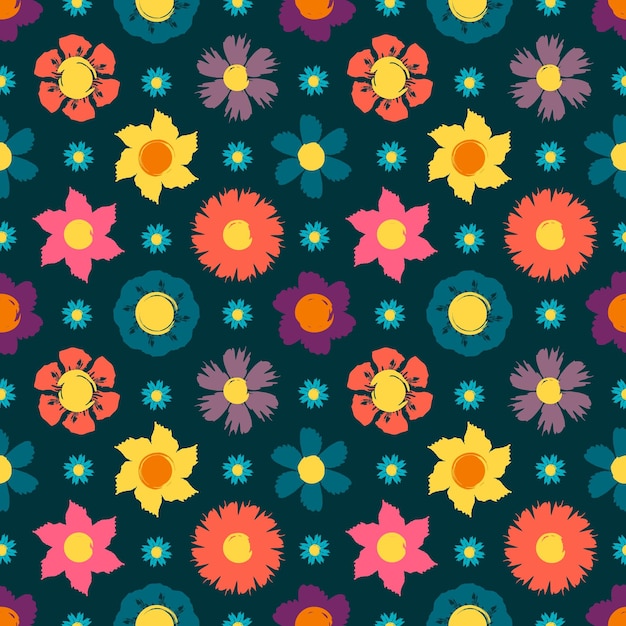 Seamless pattern with flowers from brush strokes