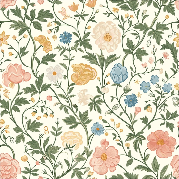 Vector seamless pattern with flowers and leaves floral pattern for wallpaper or fabric