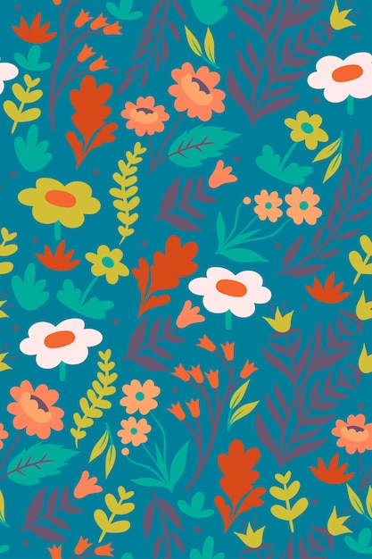 Seamless pattern with flowers and leaves. Vector graphics.