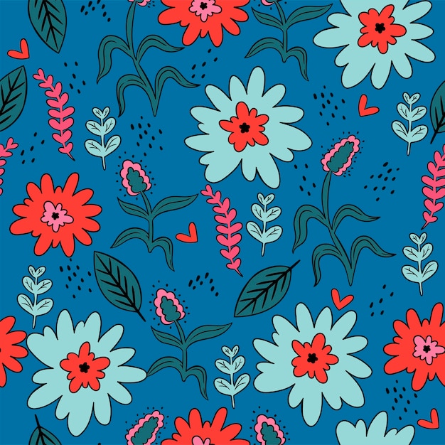 Seamless pattern with flowers and leaves