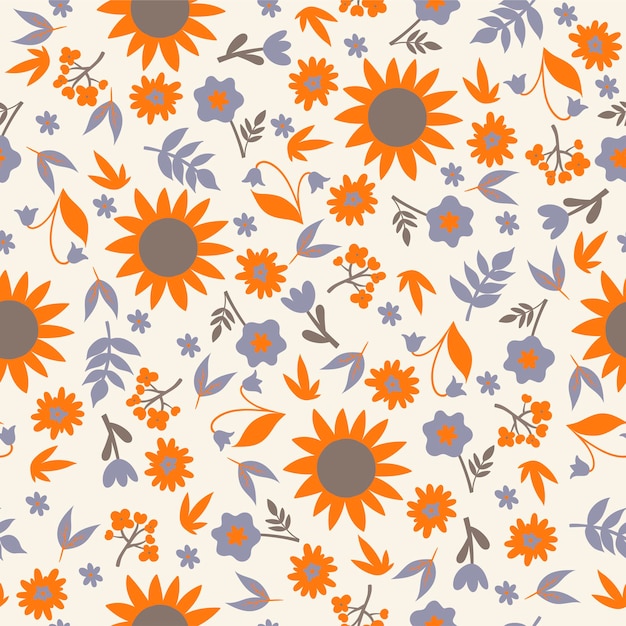 Seamless pattern with flowers and leaves.  