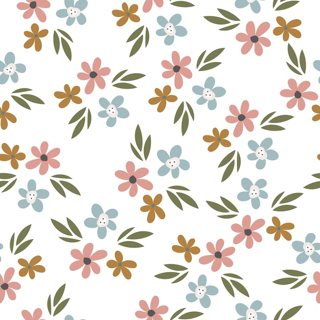 Seamless pattern with flowers Pattern in the style of the 70s Cute flowers in a flat style