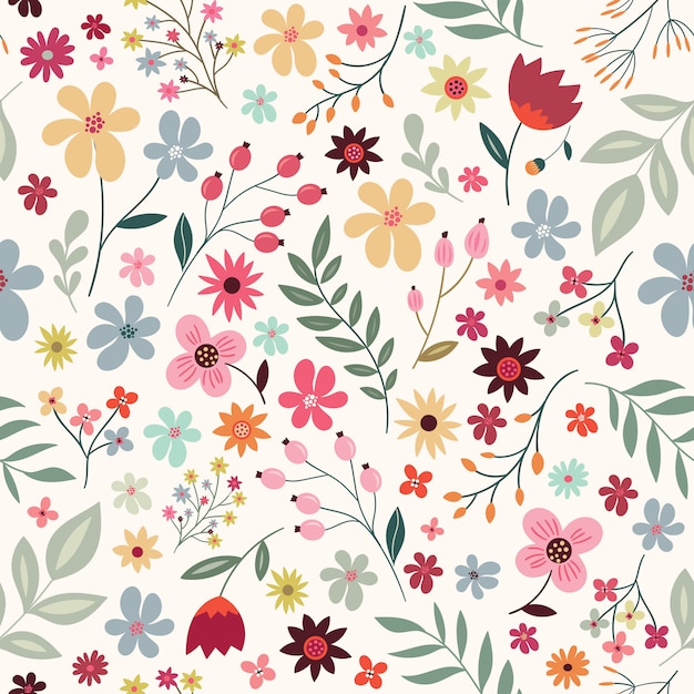 Seamless pattern with flowers and plants 