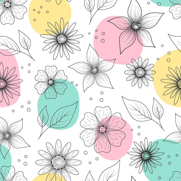 Seamless pattern with flowers Scandinavian motifs