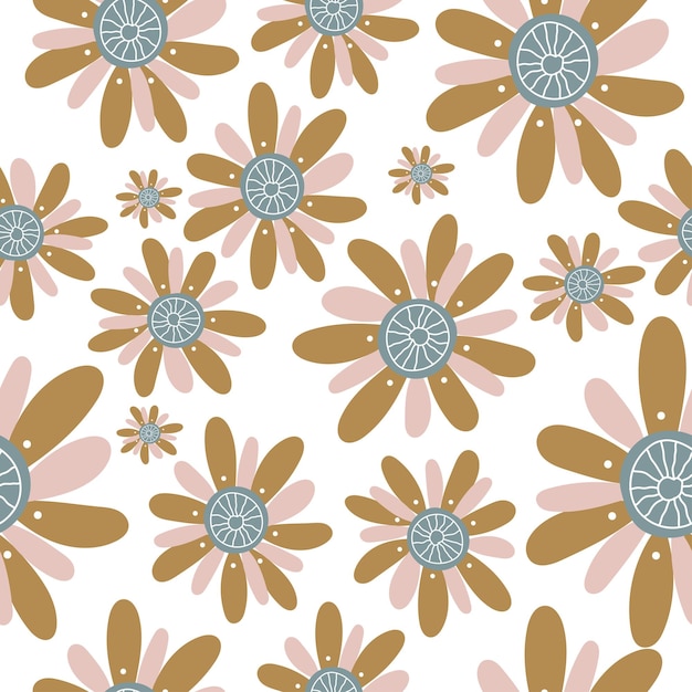 Seamless pattern with flowers Wildflowers sunflower Pattern in a flat style with flowers