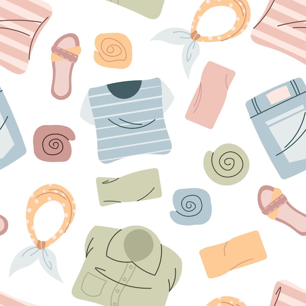 Vector seamless pattern with folded clothes background texture with various things great for fabric