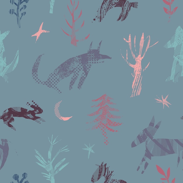 Seamless pattern with forest animals.