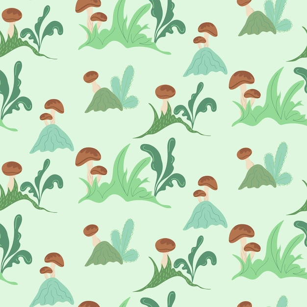 Seamless pattern with forest plant elements