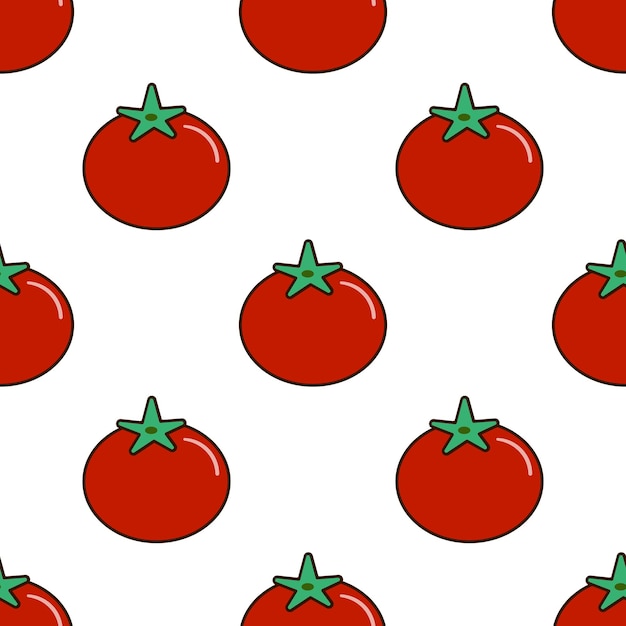 Seamless pattern with fresh tomatoes on a white background Bright juicy vegetables Flat design Vector Illustration