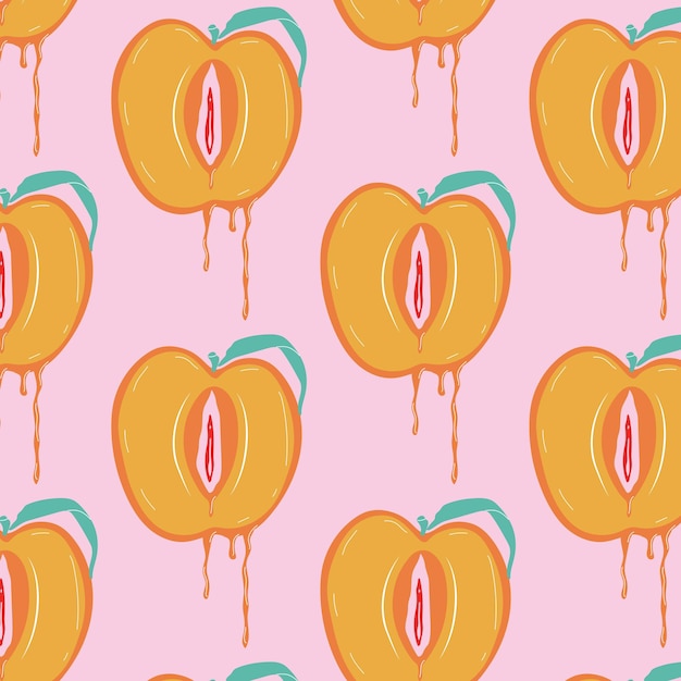 Seamless pattern with Fruit with outlines female labia Illustrator a vagina Vector