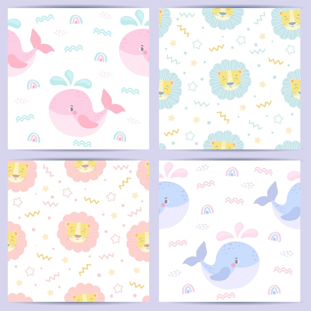 seamless pattern with funny animals for babies. vector illustration in pastel colors