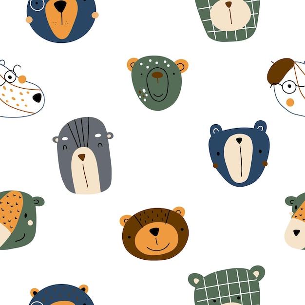 Seamless pattern with funny bears on a white background. Doodle style vector illustration for your d