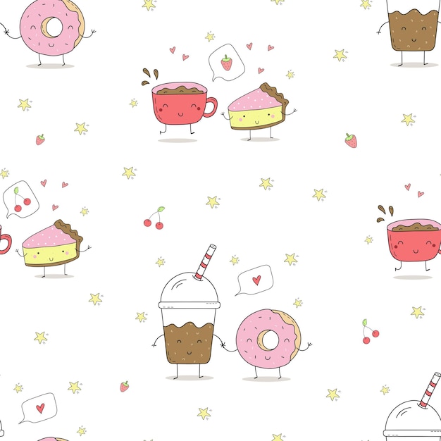 Seamless pattern with funny cartoon food