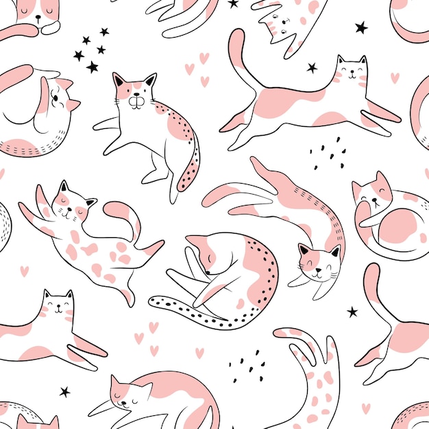 Seamless pattern with funny cats