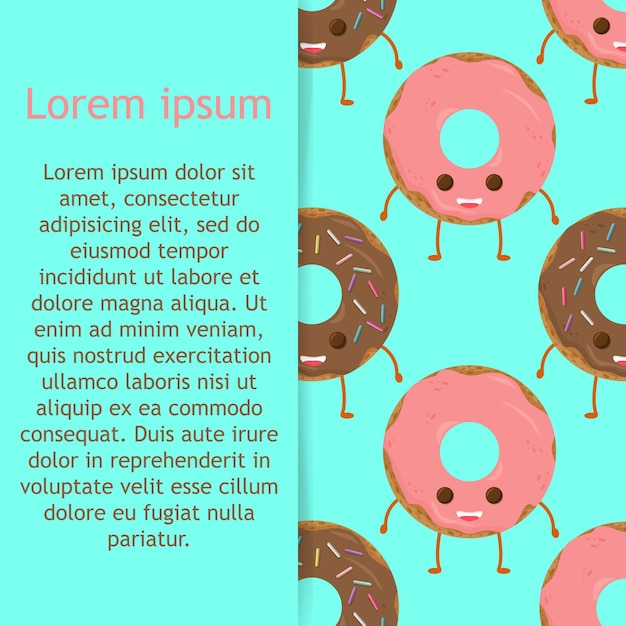 Vector seamless pattern with funny character donut with frosting vector illustration in cartoon style