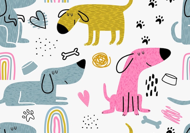 seamless pattern with funny dogs