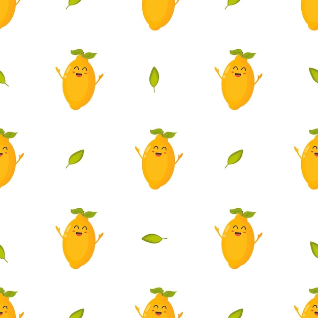 Seamless pattern with funny lemon characters Vector illustration for kitchen decoration product design food wrapping