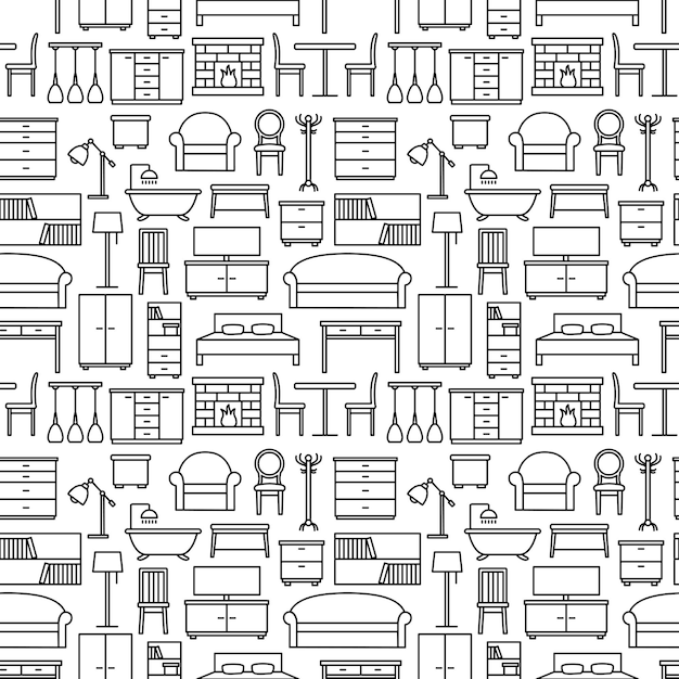 Seamless pattern with furniture icons vector illustration