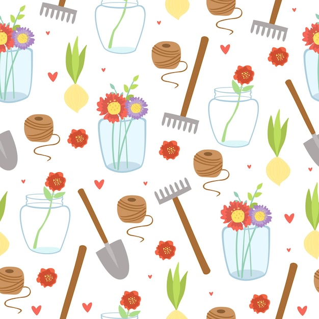 Seamless pattern with gardering elements